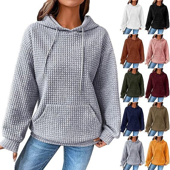 Women's Soft Cozy Waffle Knit Hoodie Sweater for Layering-The Yellow Prime