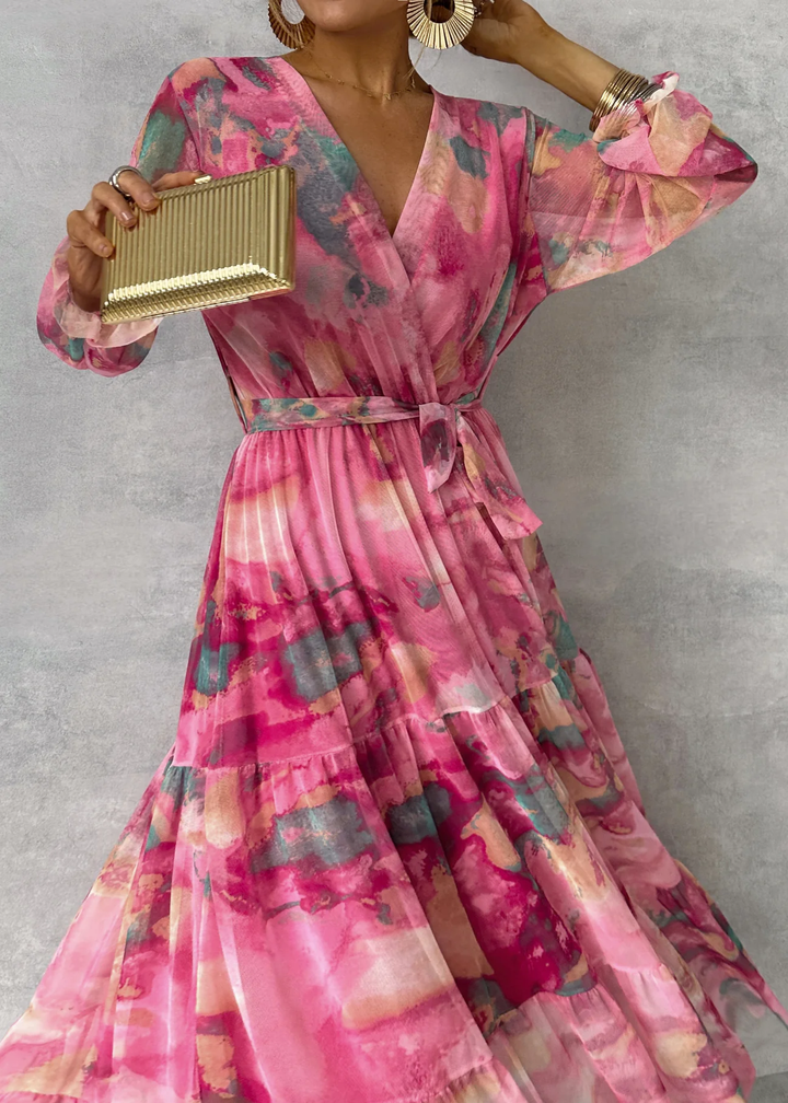 Women's Soft Pink Long Sleeve Maxi Dress for Elegant Occasions-The Yellow Prime