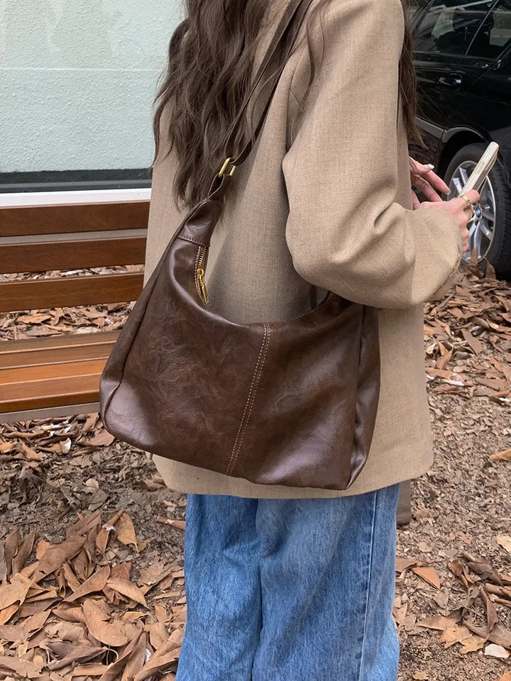 Women's Soft Versatile Hobo Bag - Slouchy Faux Leather Design-The Yellow Prime