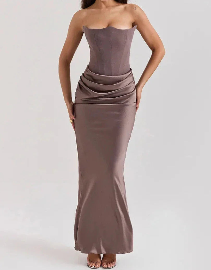 Women's Elegant Strapless Maxi Dress-The Yellow Prime