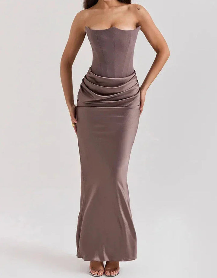 Women's Elegant Strapless Maxi Dress-The Yellow Prime