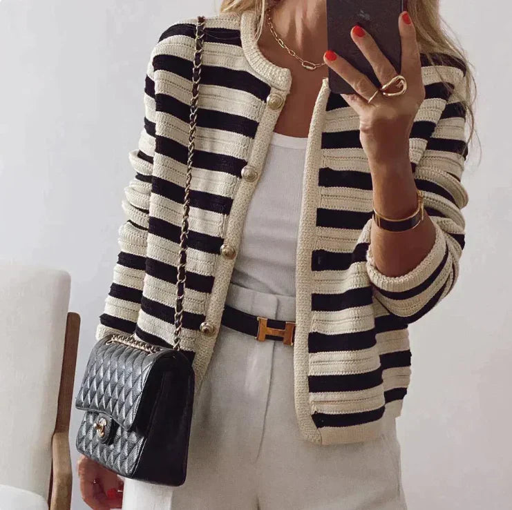 Women's Striped Vest with Button Closure for Stylish Layering-The Yellow Prime