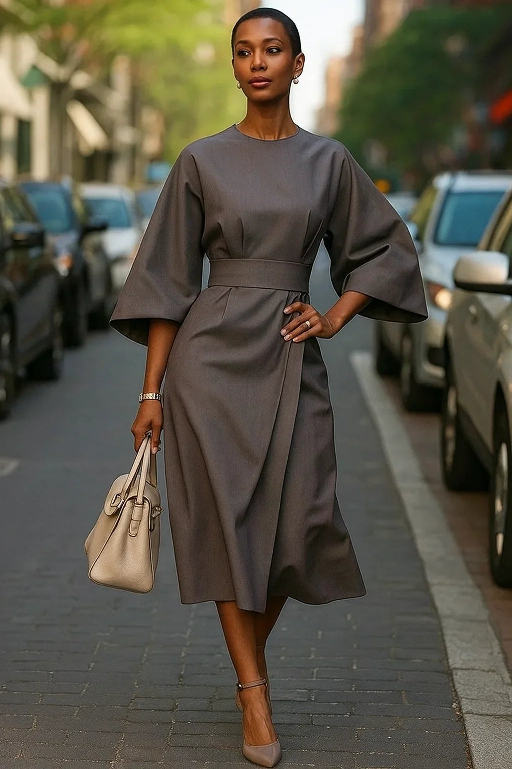 Women's Stylish Belted Maxi Dress-The Yellow Prime