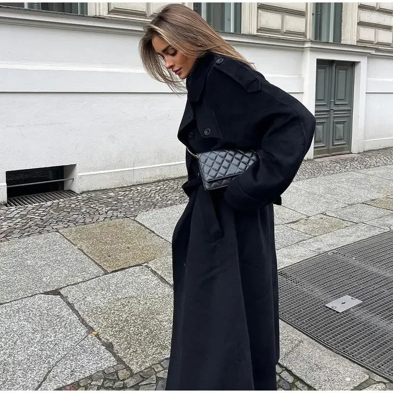 Women's Stylish Double-Breasted Trench Coat with Belt and Lapel Collar-The Yellow Prime