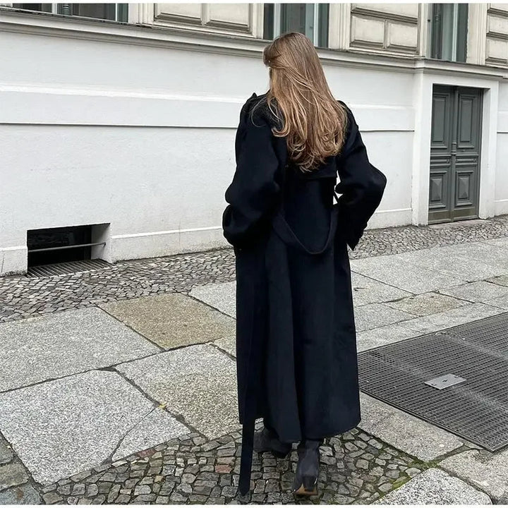 Women's Stylish Double-Breasted Trench Coat with Belt and Lapel Collar-The Yellow Prime