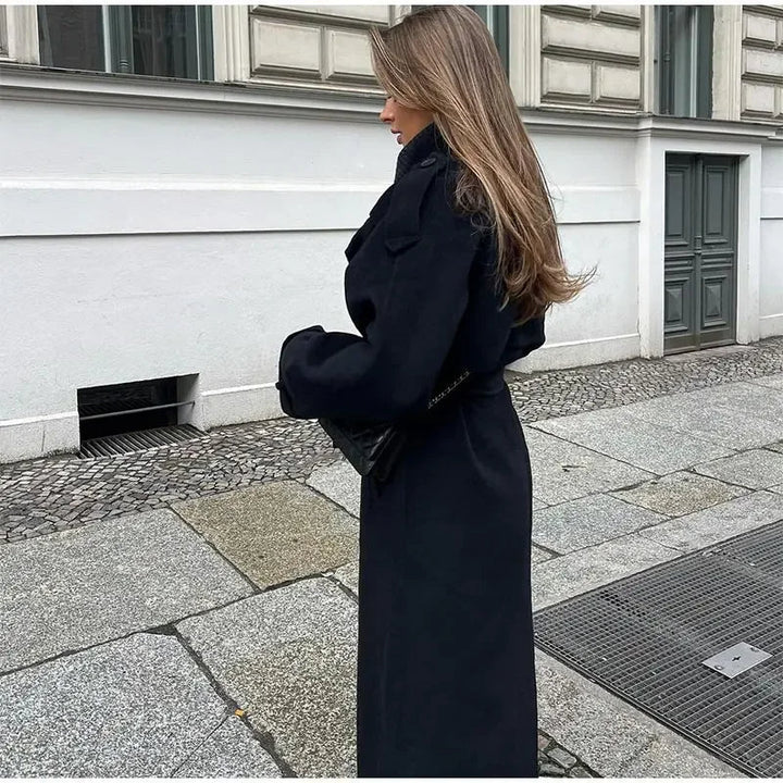 Women's Stylish Double-Breasted Trench Coat with Belt and Lapel Collar-The Yellow Prime