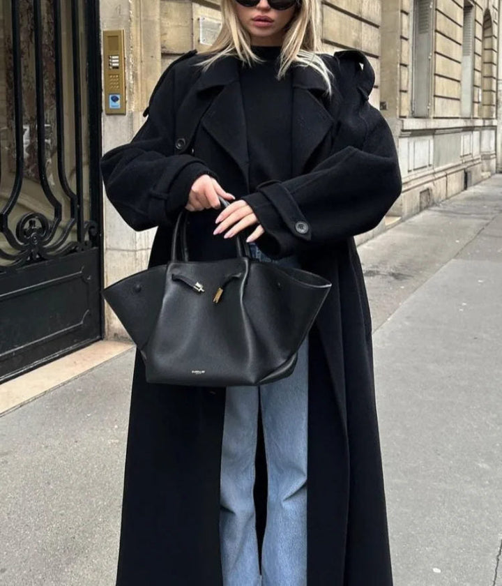 Women's Stylish Double-Breasted Trench Coat with Belt and Lapel Collar-The Yellow Prime