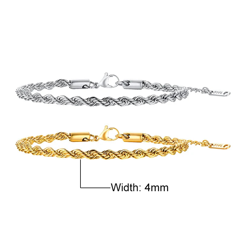 Women's Twisted Stainless Steel Rope Chain Bracelet-The Yellow Prime