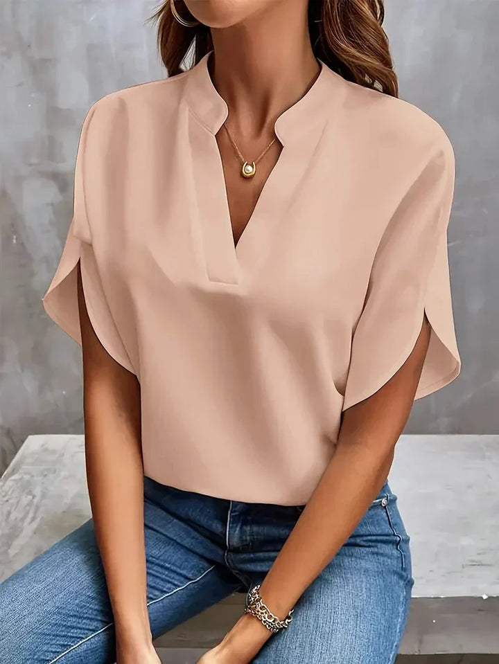 Women's V-Neck Blouse with Side Slits-The Yellow Prime