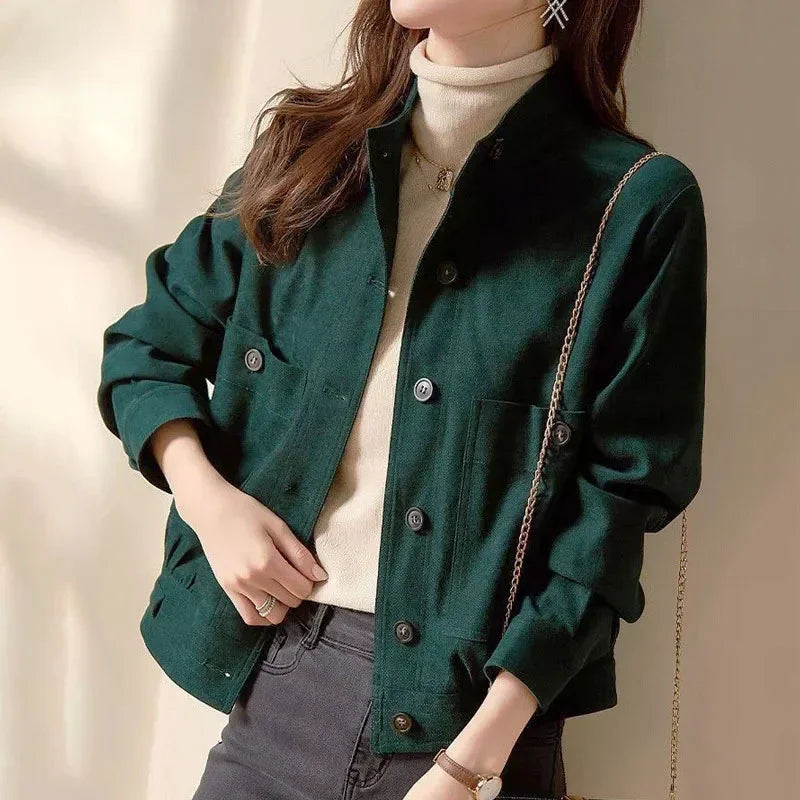 Women's Velvet Button-Up Jacket-The Yellow Prime