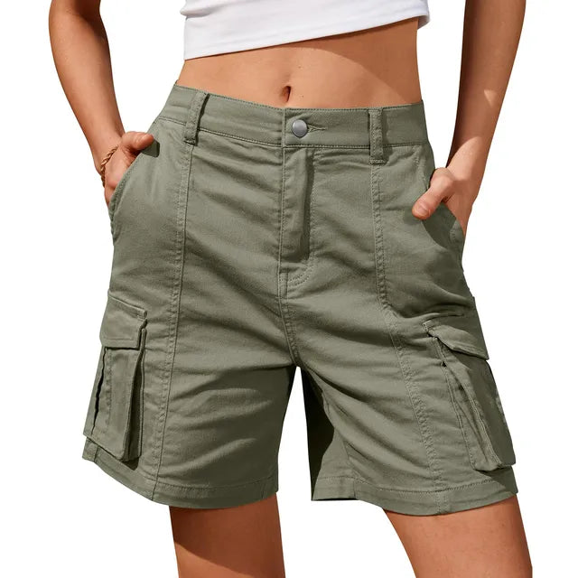 Women's Vintage Cargo Shorts: Elastic Waist and 6 Pockets-The Yellow Prime