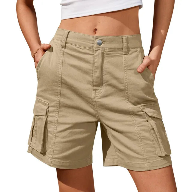 Women's Vintage Cargo Shorts: Elastic Waist and 6 Pockets-The Yellow Prime