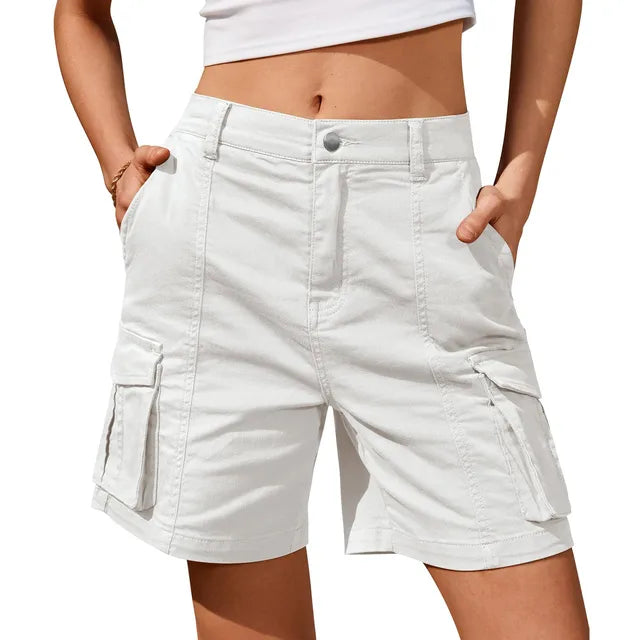 Women's Vintage Cargo Shorts: Elastic Waist and 6 Pockets-The Yellow Prime