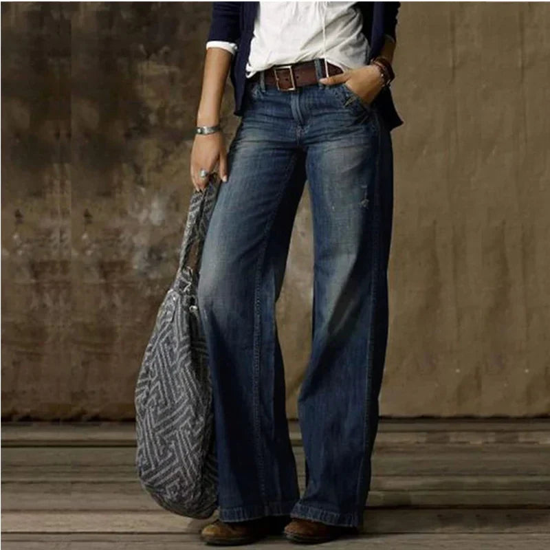 Women's Vintage Wide Leg Chic Jeans-The Yellow Prime