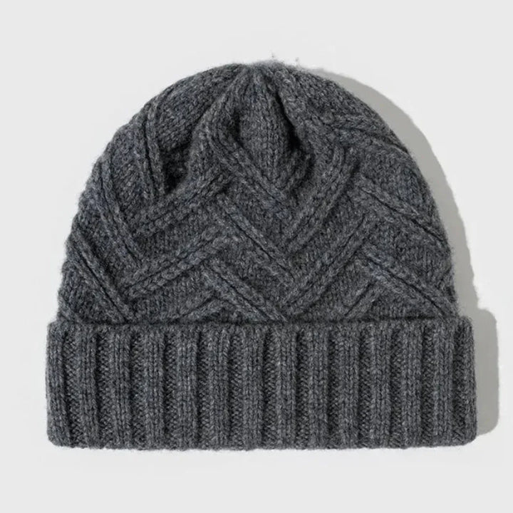 Women's Warm Classic Wool Beanie with Ribbed Cuff and Chevron Knit-The Yellow Prime