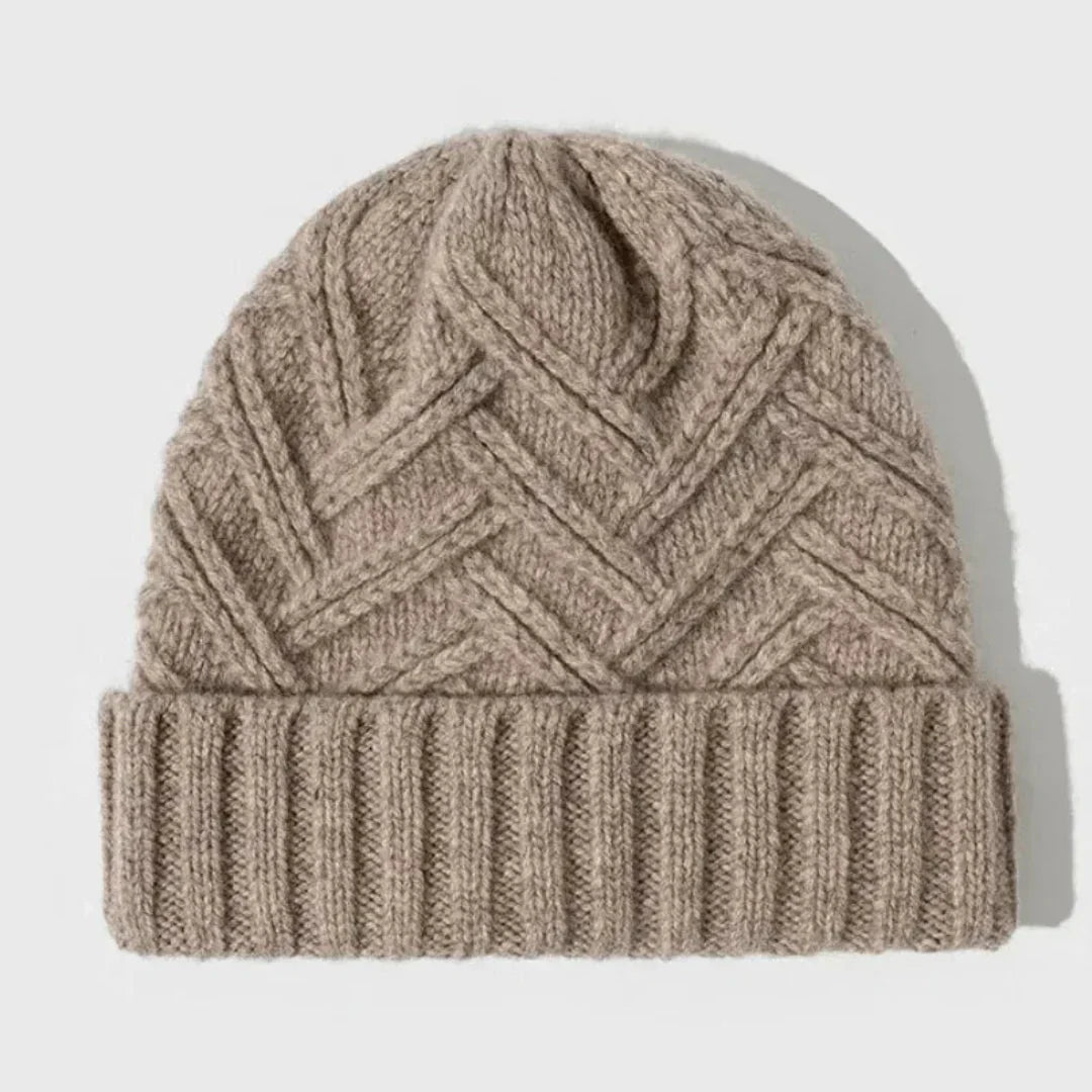 Women's Warm Classic Wool Beanie with Ribbed Cuff and Chevron Knit-The Yellow Prime