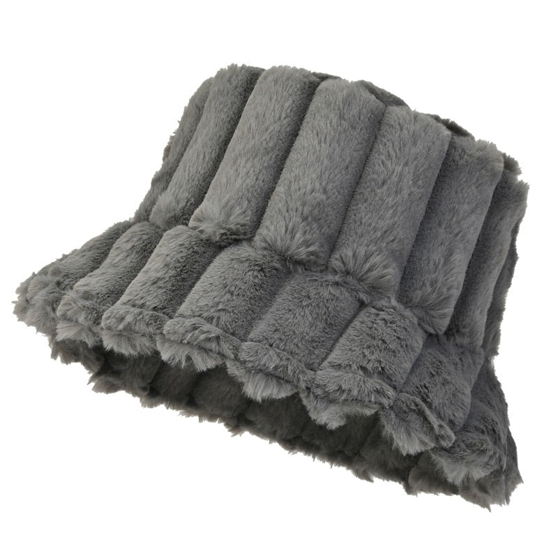 Women's Warm Cozy Bucket Hat - Ribbed Faux Fur for Winter-The Yellow Prime