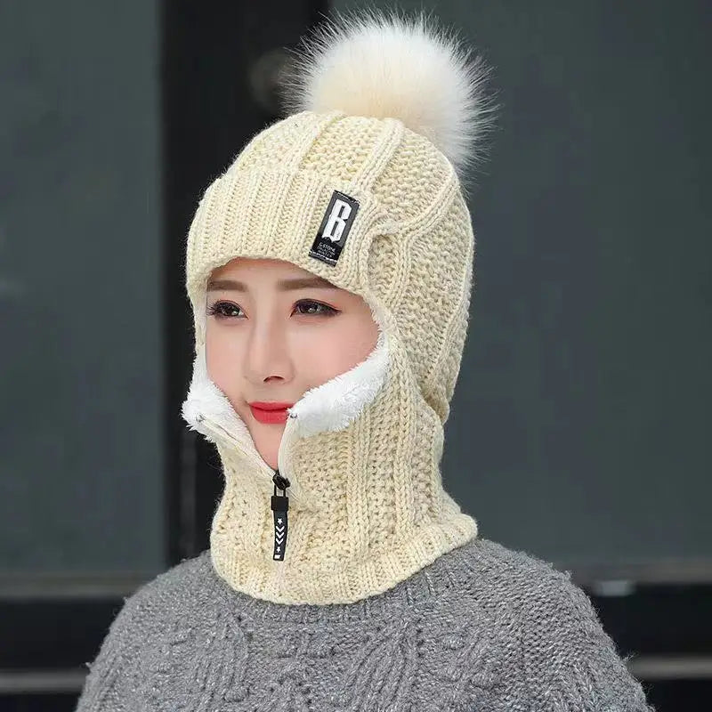 Women's Warm Knitted Balaclava - Ribbed Cotton Blend-The Yellow Prime