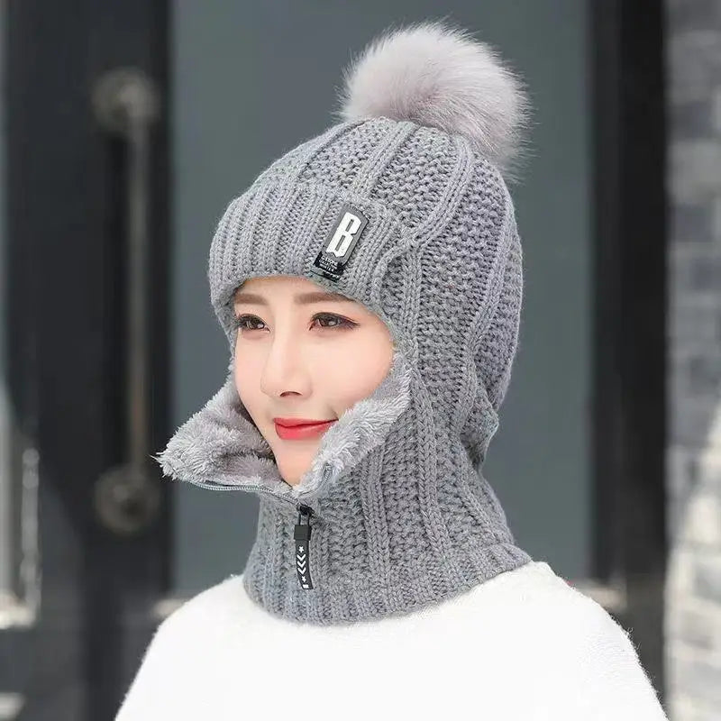 Women's Warm Knitted Balaclava - Ribbed Cotton Blend-The Yellow Prime