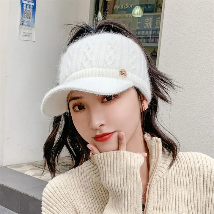 Women's Warm Knitted Baseball Cap - Cable Knit Winter Hat-The Yellow Prime