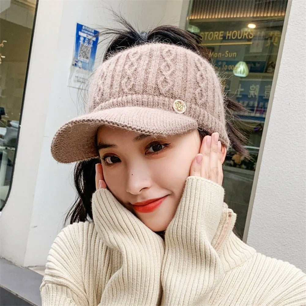 Women's Warm Knitted Baseball Cap - Cable Knit Winter Hat-The Yellow Prime