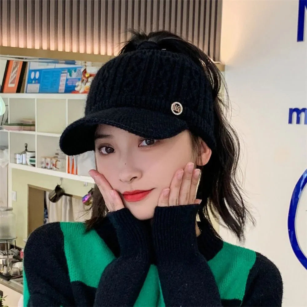 Women's Warm Knitted Baseball Cap - Cable Knit Winter Hat-The Yellow Prime