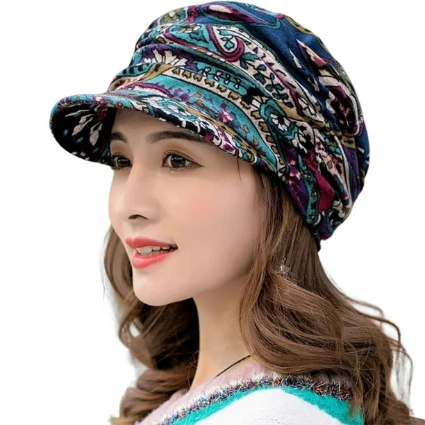 Women's Warm Textured Winter Cap - Short Brim, Cotton Blend-The Yellow Prime