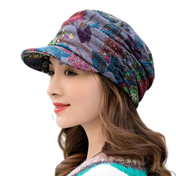 Women's Warm Textured Winter Cap - Short Brim, Cotton Blend-The Yellow Prime