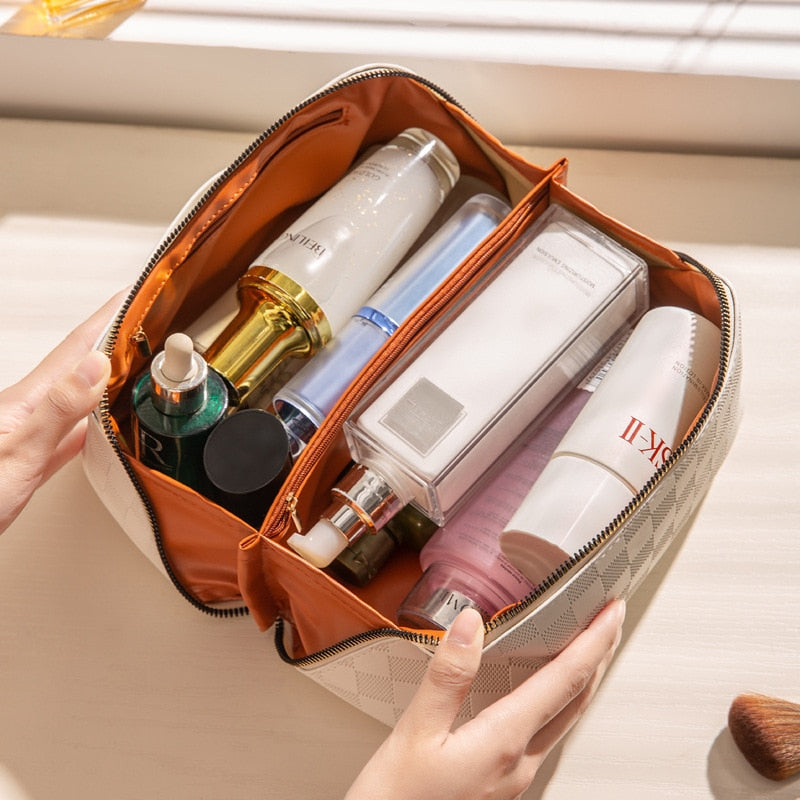 Women's Waterproof Travel Toiletry Bag - Spacious Plaid Design-The Yellow Prime