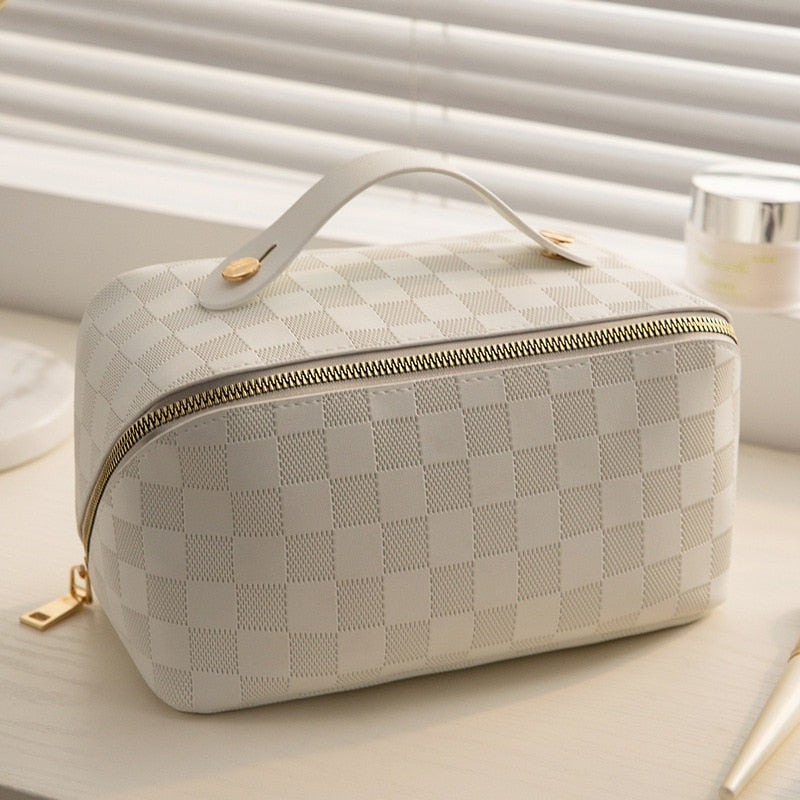 Women's Waterproof Travel Toiletry Bag - Spacious Plaid Design-The Yellow Prime