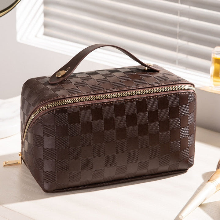 Women's Waterproof Travel Toiletry Bag - Spacious Plaid Design-The Yellow Prime