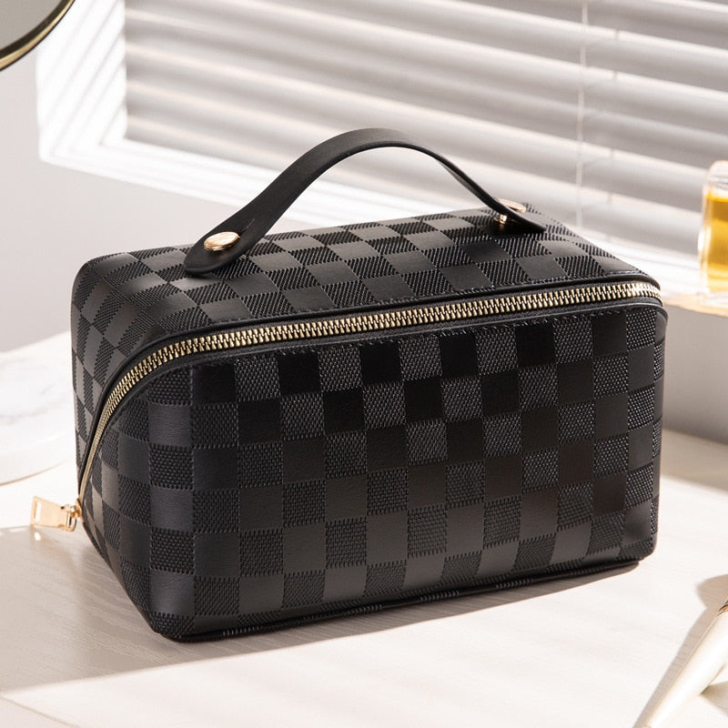Women's Waterproof Travel Toiletry Bag - Spacious Plaid Design-The Yellow Prime