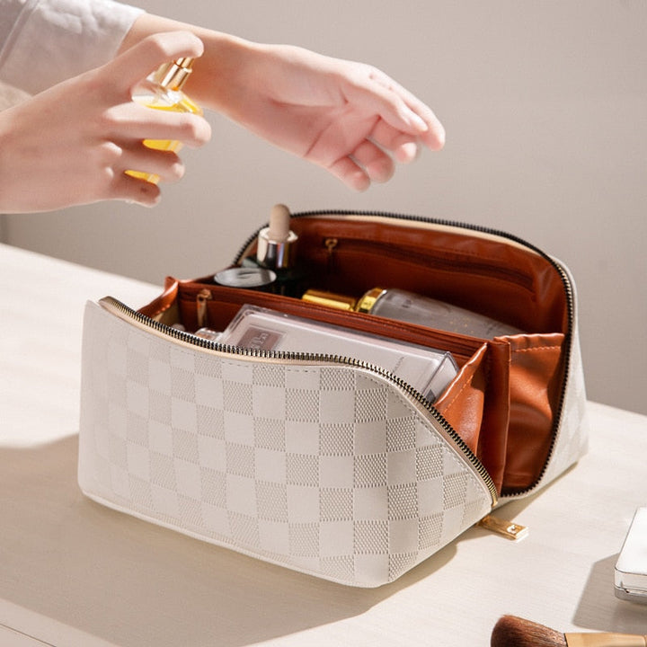 Women's Waterproof Travel Toiletry Bag - Spacious Plaid Design-The Yellow Prime