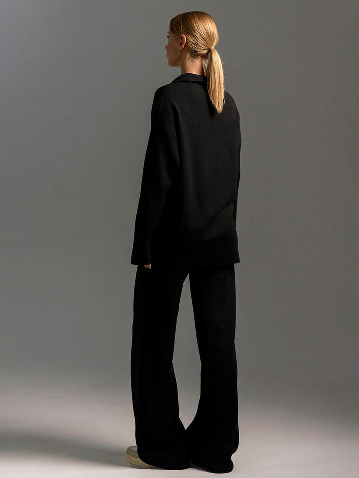 Women's Wide Collar Polo Shirt and Pants Outfit Set-The Yellow Prime
