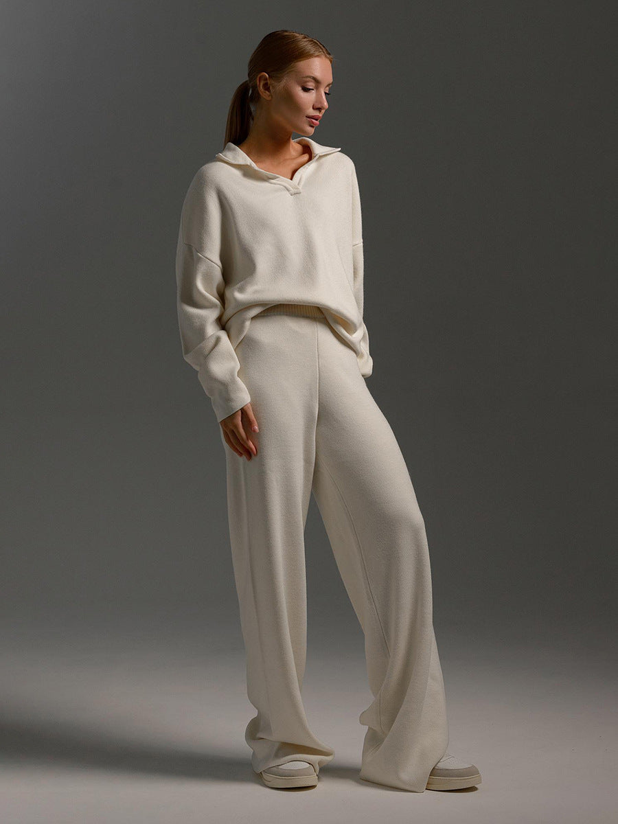 Women's Wide Collar Polo Shirt and Pants Outfit Set-The Yellow Prime