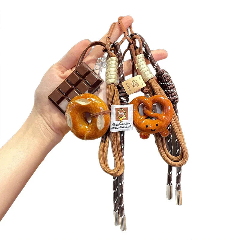 Women's Woven Rope Bowknot Keychain with Adorable Pastry Charms-The Yellow Prime