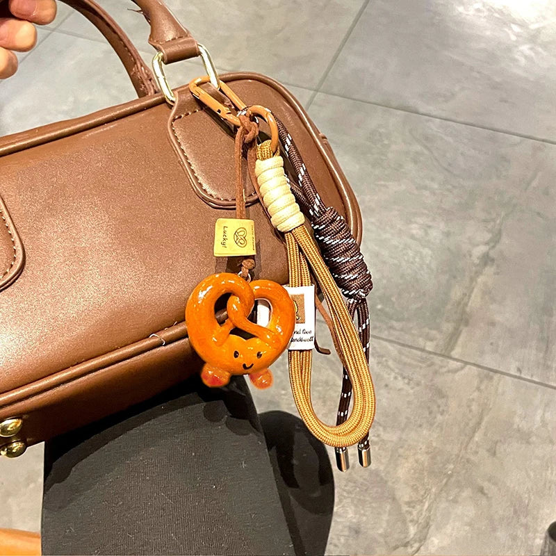 Women's Woven Rope Bowknot Keychain with Adorable Pastry Charms-The Yellow Prime