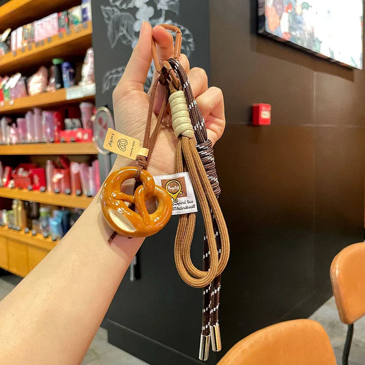 Women's Woven Rope Bowknot Keychain with Adorable Pastry Charms-The Yellow Prime