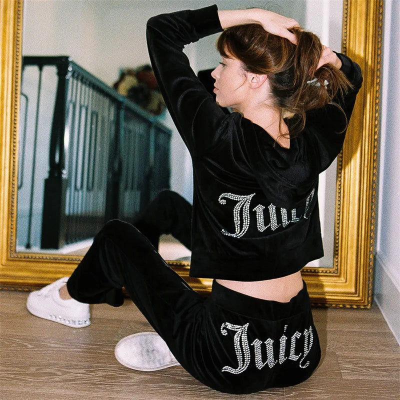 Women's Y2K Hooded Two-Piece Jogging Set for Fall and Winter-The Yellow Prime