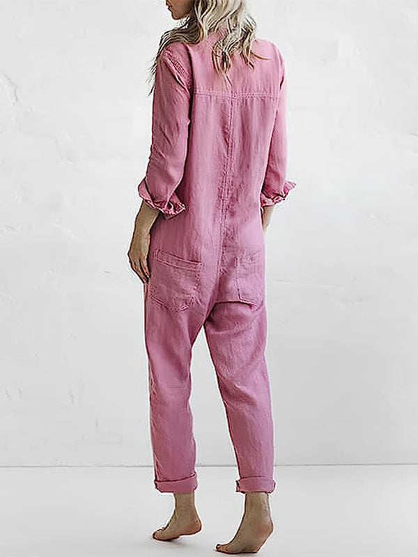 Women's breathable long-sleeve cotton blend jumpsuit for all seasons-The Yellow Prime