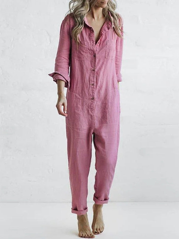 Women's breathable long-sleeve cotton blend jumpsuit for all seasons-The Yellow Prime