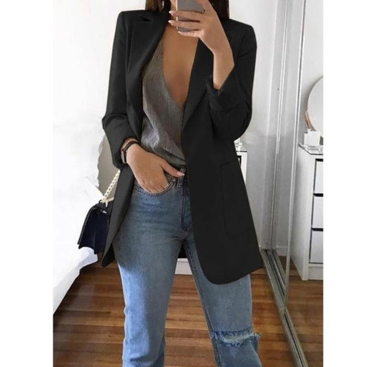 Women's tailored black blazer – fitted cotton blend for meetings-The Yellow Prime