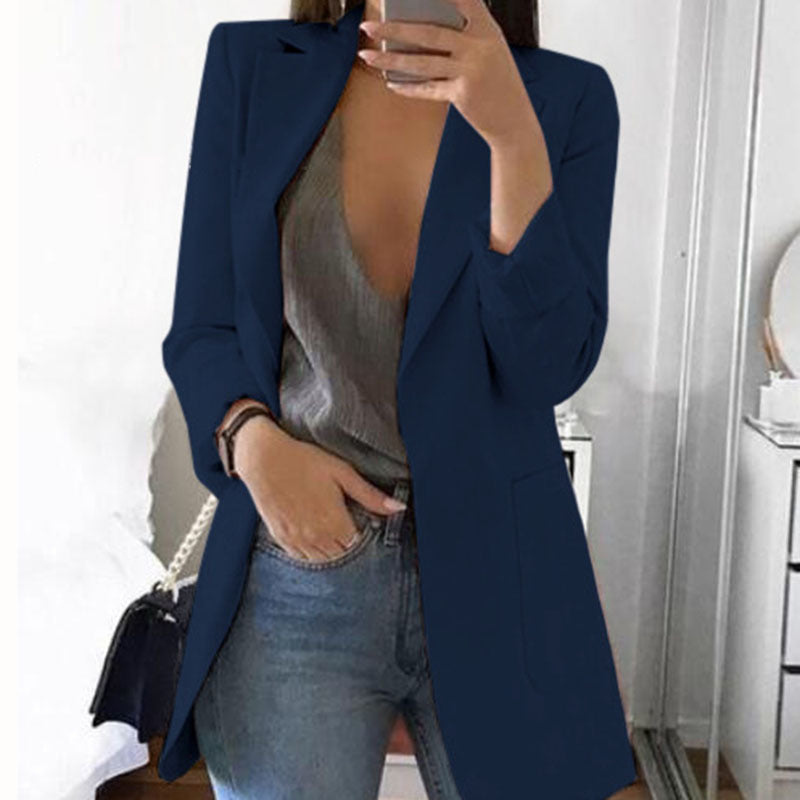 Women's tailored black blazer – fitted cotton blend for meetings-The Yellow Prime