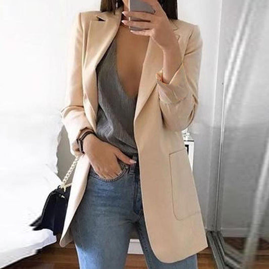 Women's tailored black blazer – fitted cotton blend for meetings-The Yellow Prime