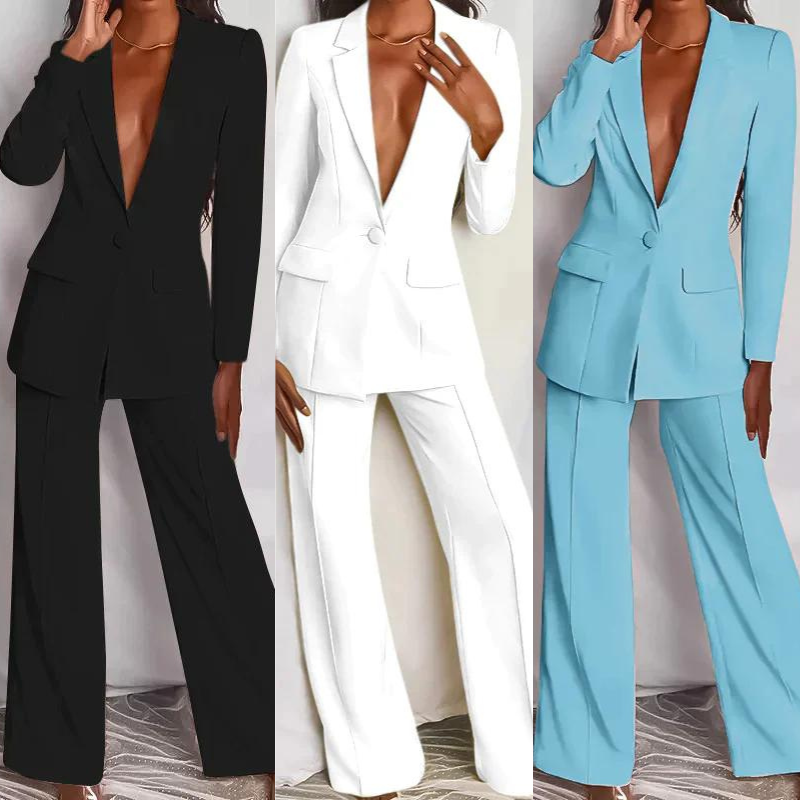 Women's tailored blazer and trousers suit – breathable luxury fabric-The Yellow Prime