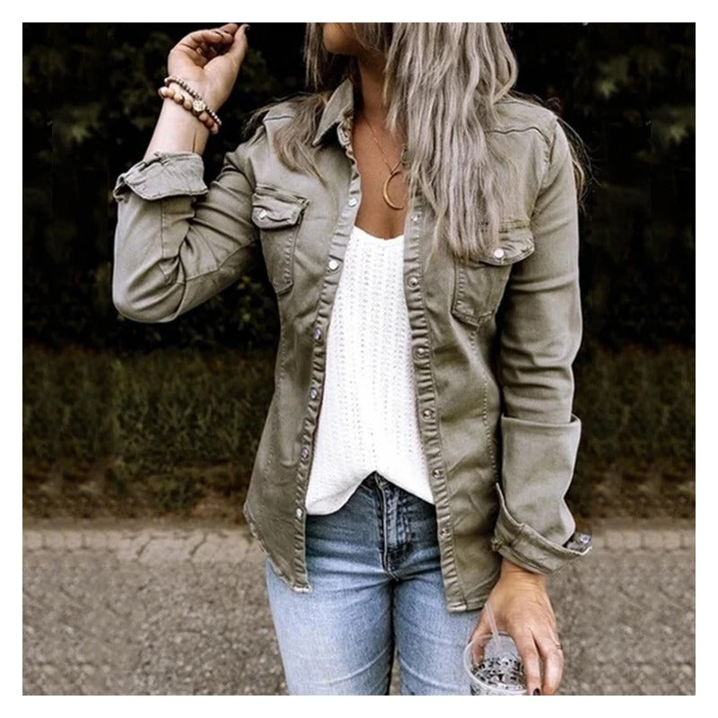 Women's Denim Jacket with Reinforced Stitching for Durability