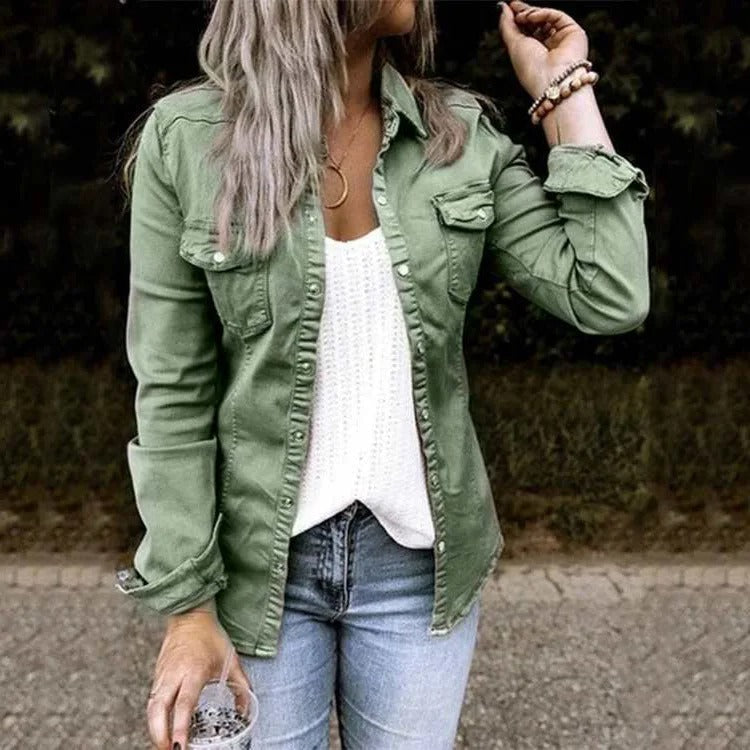 Women's Denim Jacket with Reinforced Stitching for Durability