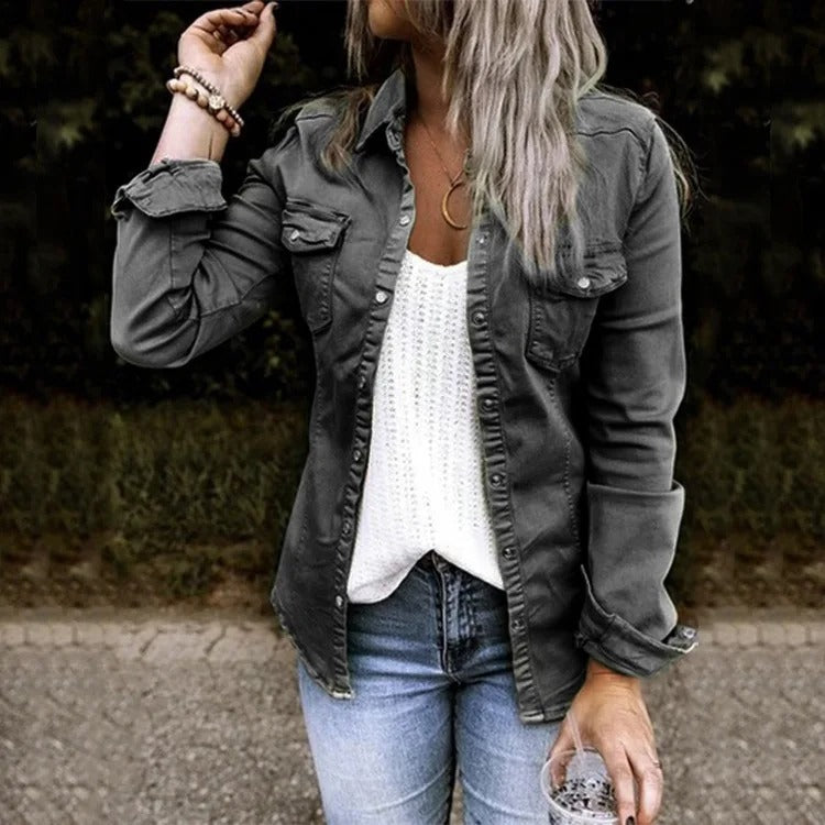 Women's Denim Jacket with Reinforced Stitching for Durability