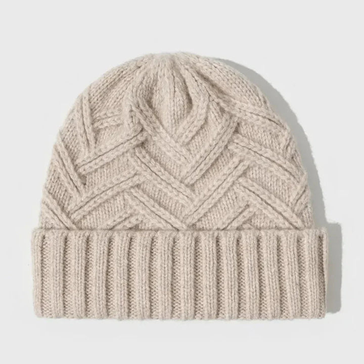 Women's Warm Classic Wool Beanie with Ribbed Cuff and Chevron Knit-The Yellow Prime