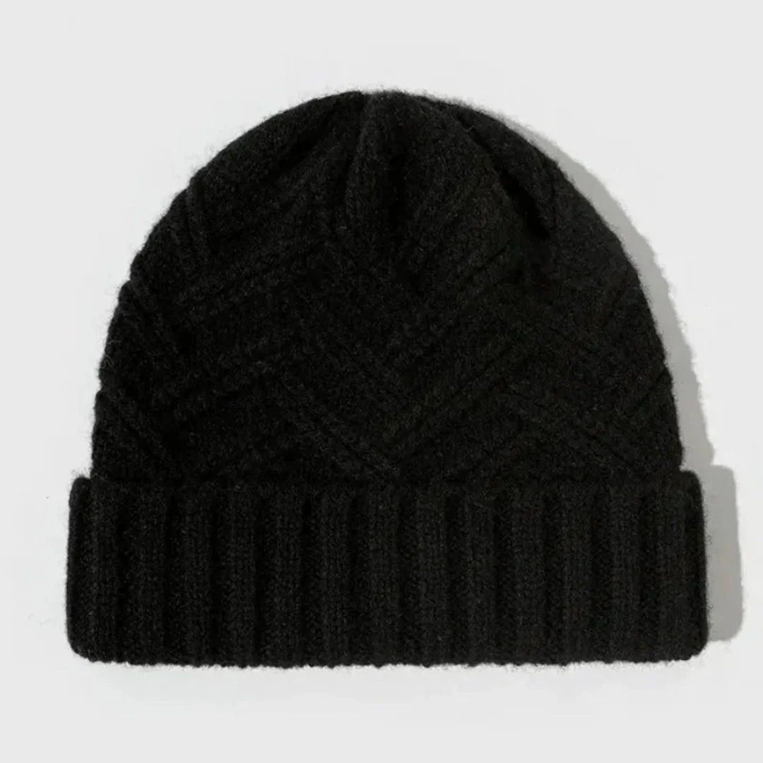Women's Warm Classic Wool Beanie with Ribbed Cuff and Chevron Knit-The Yellow Prime